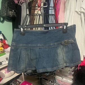 BDG Dark Blue Denim Pleated Mini Skort with Side Buckle